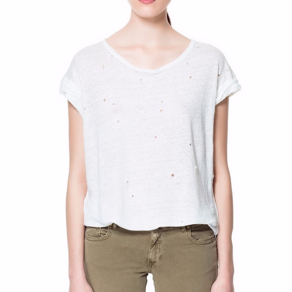 Zara Distressed Linen Tee - Picture 1 of 4